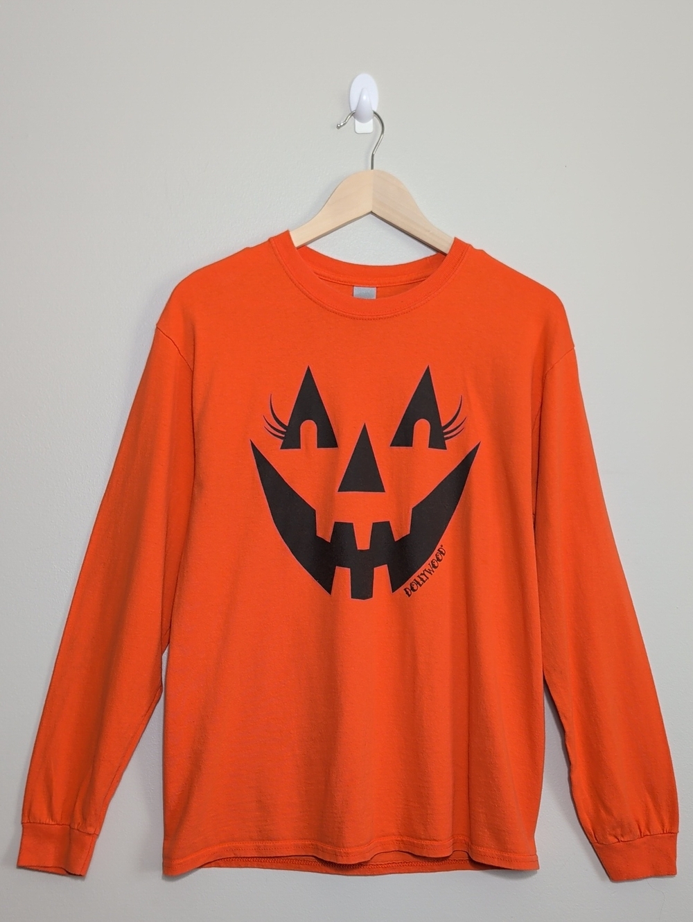 Orange Pumpkin Jack'O Lantern Women's Long Sleeve T-Shirt Dollywood Medium Girly